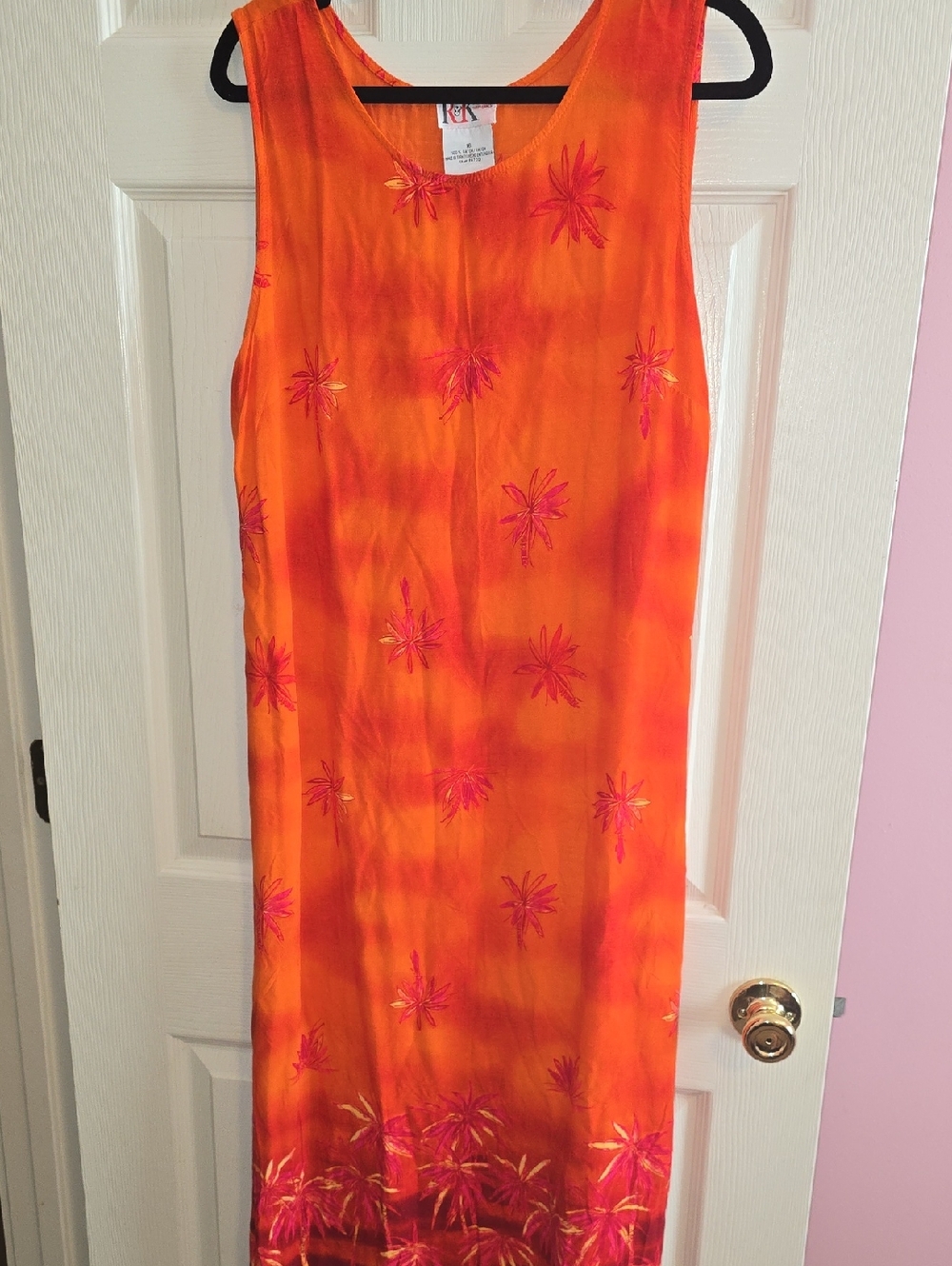 Orange Maxi‎ Dress with Pink Embroidery